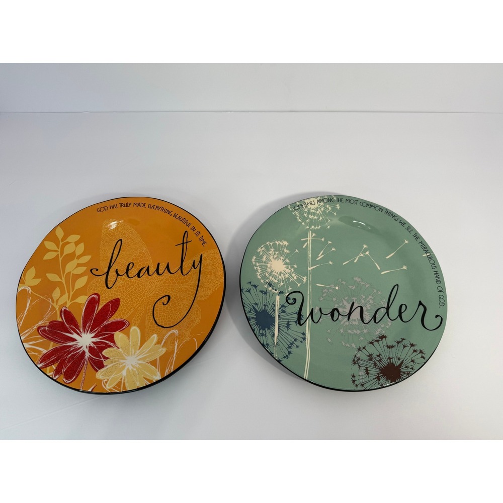 Blessings Unlimited Beauty Wonder Scripture Ceramic Plates Set of‎ 2 Teal Orange